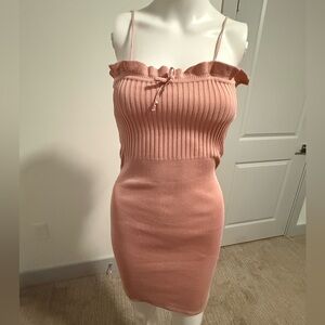Elegant Pink Ribbed Knit Dress